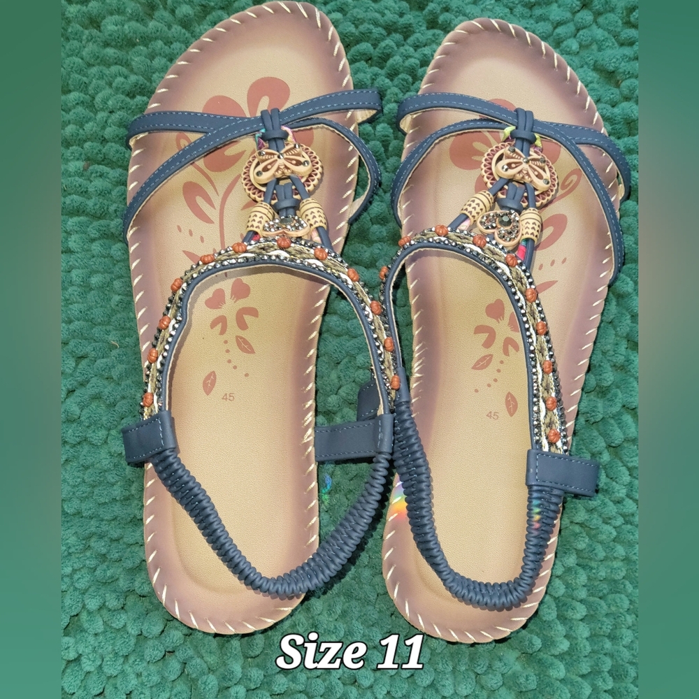 Womens. Elegant Beaded Sandals - Blue ** NEW